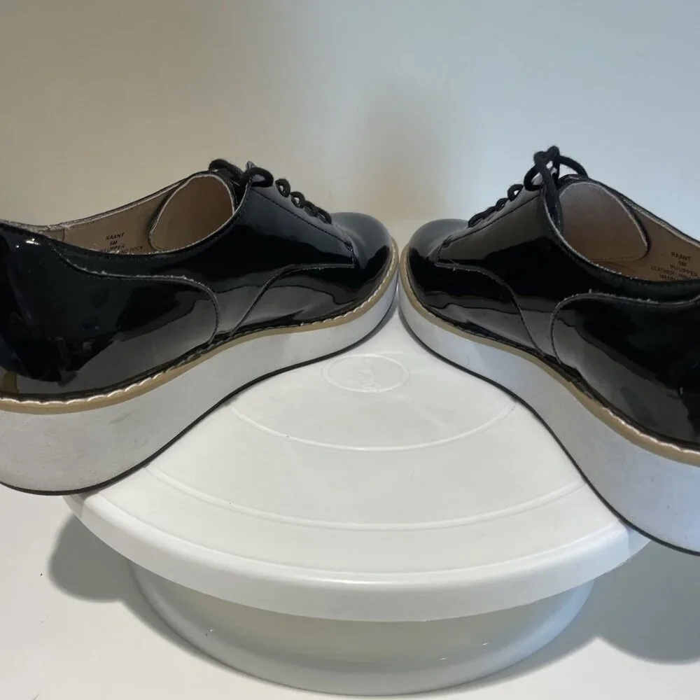 Steve Madden Patent Leather Oxford Shoes Women's 6 Black Platform Dark Academia